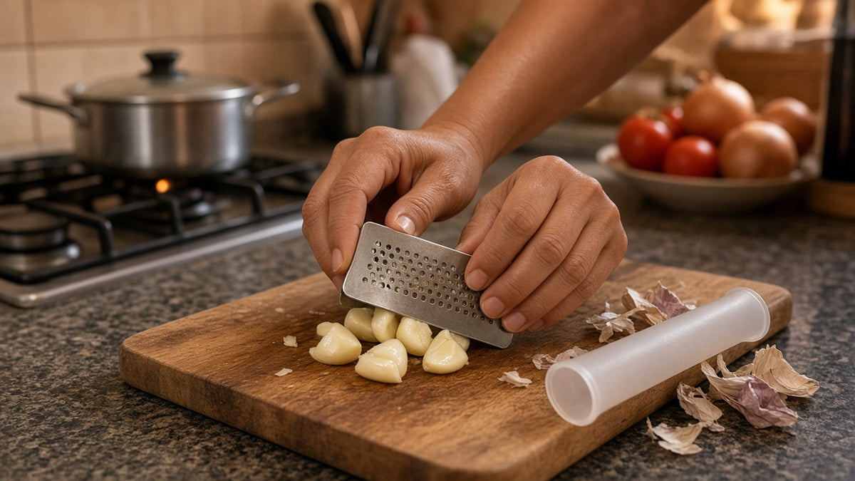 Zentrix Kitchens Stainless Garlic Rocker + Peeler Set